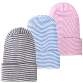 AQOKKA 3 Pack Newborn Baby Hat Newborn Beanie Striped Hat Soft Toddler Cotton Hospital Hat for Infant Boys Girls 0-6 Months